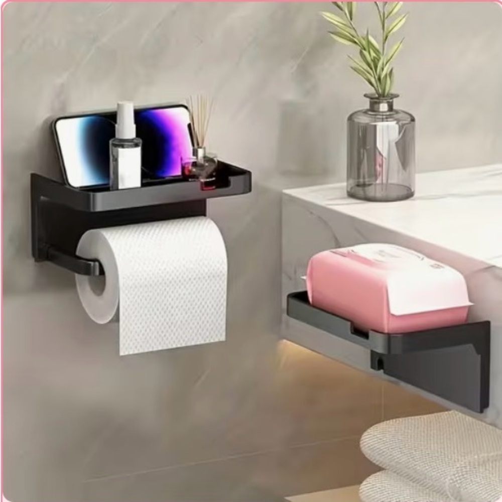 Black Toilet Paper holder with Phone Shelf